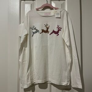 J Crew crewcuts size XL (12-14) sequin reindeer holiday long sleeve t-shirt, NWT